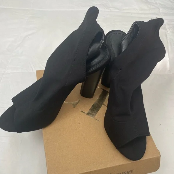 Black Open Toe Sock Block Heel - Picture 1 of 4